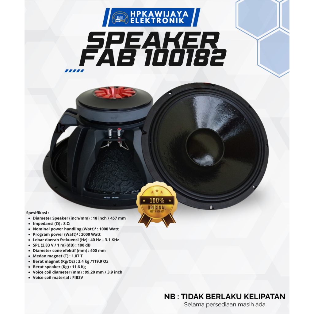 SPEAKER ACR FABULOUS 18 INCH PA 100182 SPEAKER FAB 18" PA-100182 Speaker Full Range 18 inch PA 10018