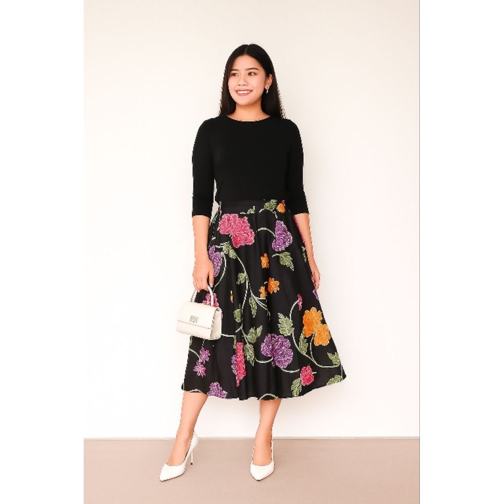 SIMI - PEONI Flare Skirt Rok Klok Midi Rok Batik 7/8 Encim Series