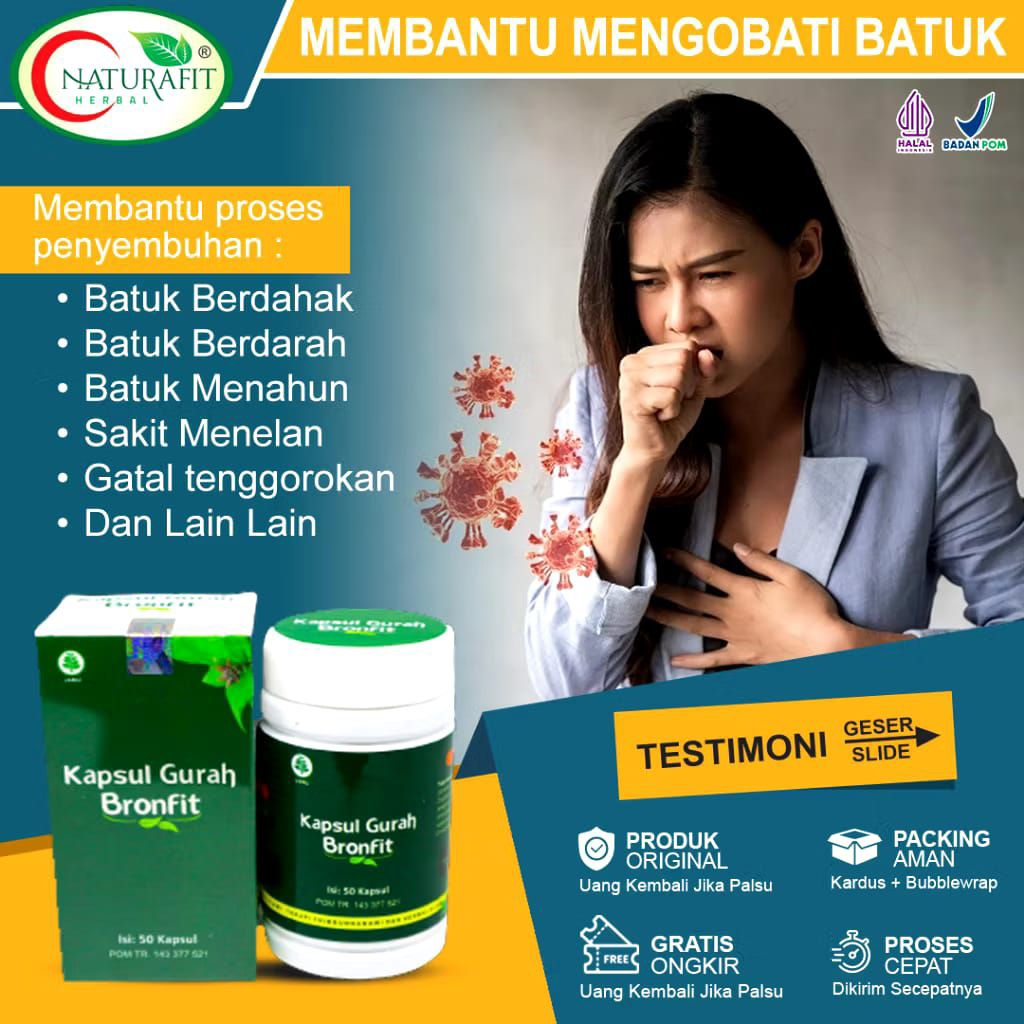 Gurah bronfit Obat Batuk Paru Paru TBC Asma Sesak Nafas Sinusitis Bronkitis Flu Pilek Herbal - Kapsu