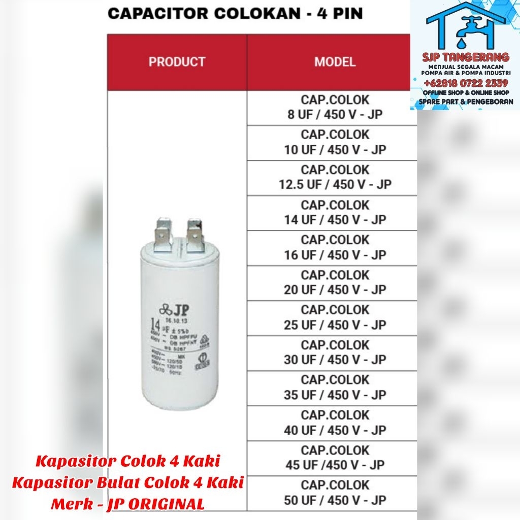 KAPASITOR BULAT COLOK 4 KAKI 25uf 450v MERK JP / SPARE PART KAPASITOR COLOK 4 KAKI 25uf 450v MERK JP