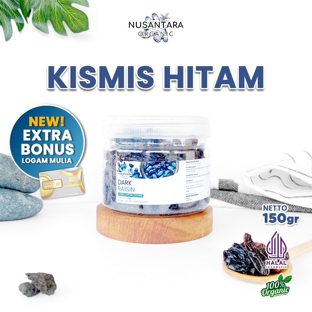 

Nusantara Organic Kismis Hitam Black Raisin Cemilan Organik Manis Buah Kering Tanpa Campuran 150gr