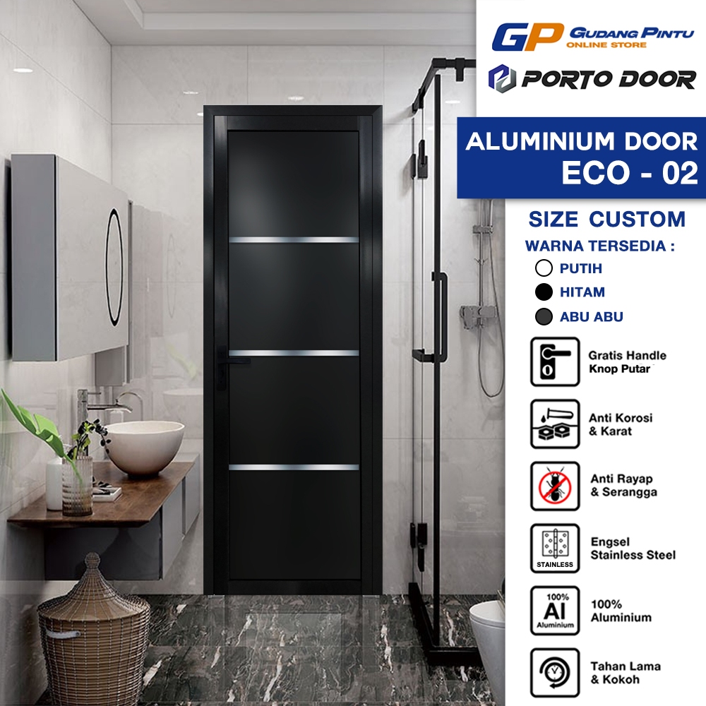 PORTO DOOR PINTU ALUMINIUM / ALUMUNIUM ECO-02 CUSTOM UKURAN ACP / PINTU KAMAR MANDI / PINTU WC / PIN