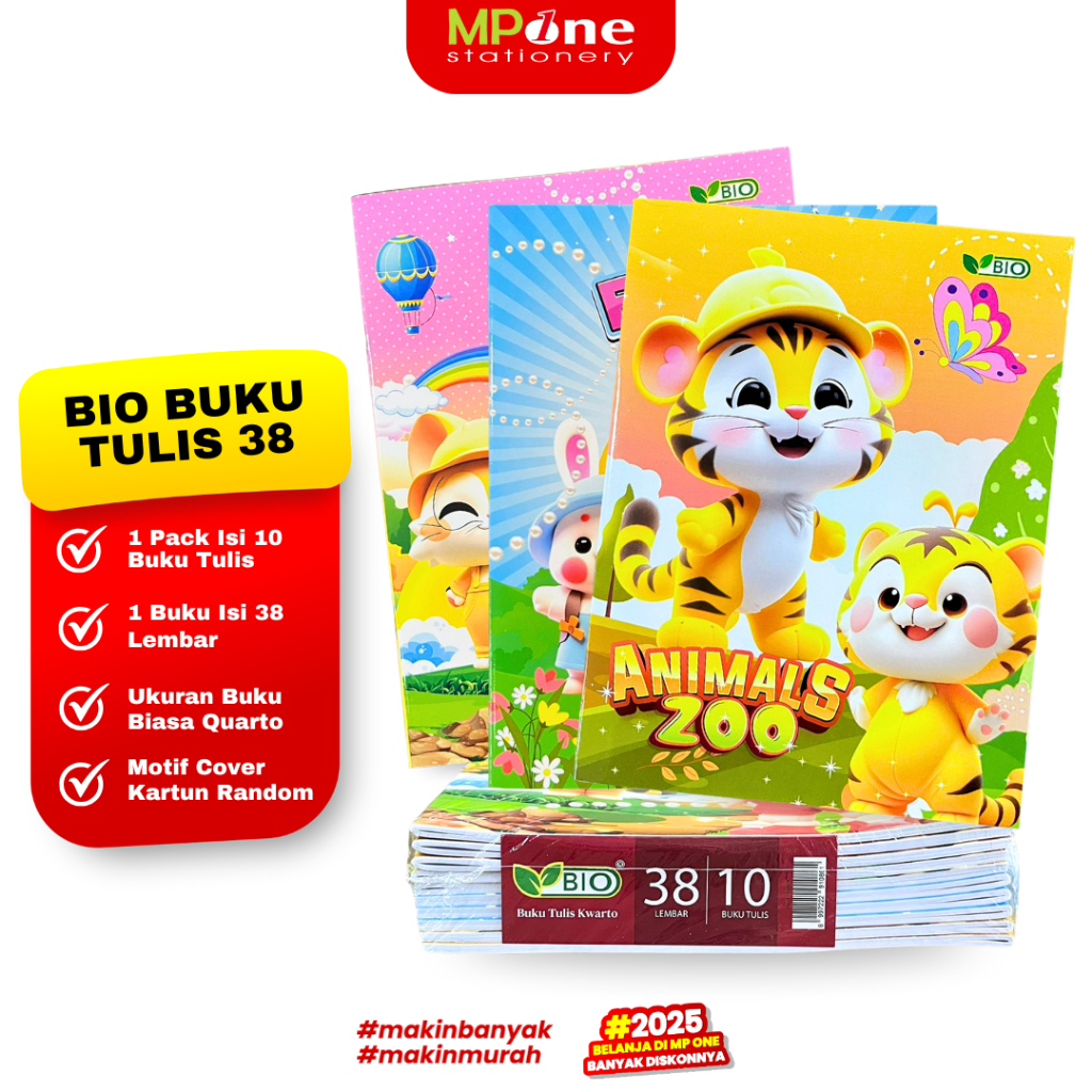 

(1 PACK) Bio Buku Tulis 38 Lembar Motif Kartun Random / Buku Tulis Sekolah Quarto / Buku Tulis Isi 10PCS BIO