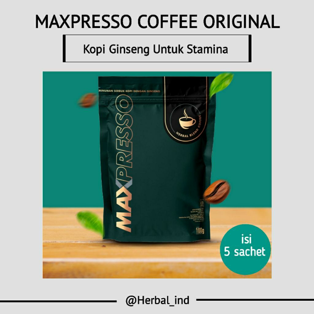 

Maxpresso Coffee Hwi Original 100% Kopi Ginseng BPOM 1 Pouch Isi 5 Sachet