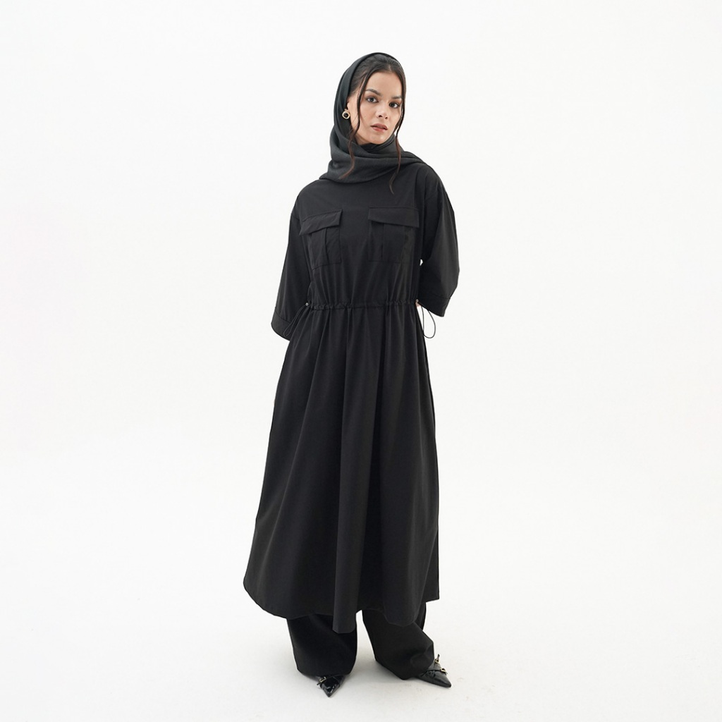 Queensland Pocketed Drawstring Dress Lengan Panjang I31000162Q Hitam