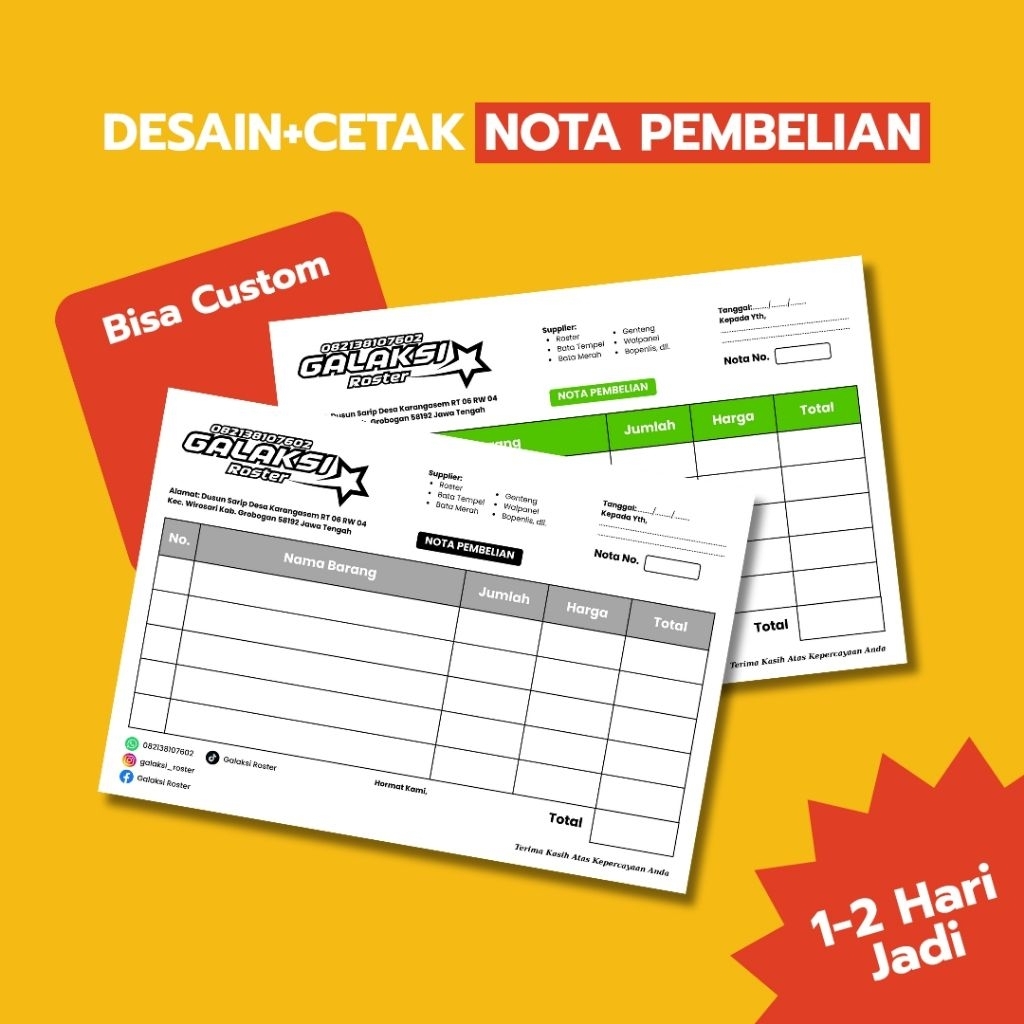 

Desain+Cetak Nota Pembelian, Cetak Nota UMKM, Cetak Nota Custom, Nota Kastem Cetak Nota Bisnis