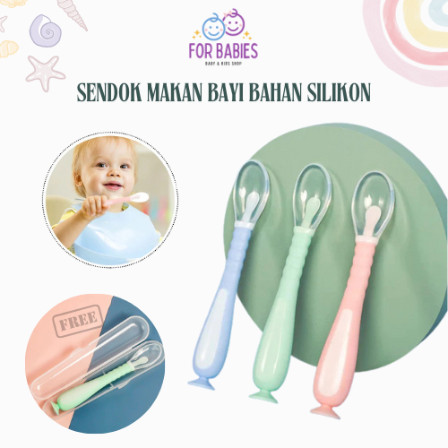 Sendok Makan Bayi Bahan Silikon Lentur Bisa Berdiri Free Box