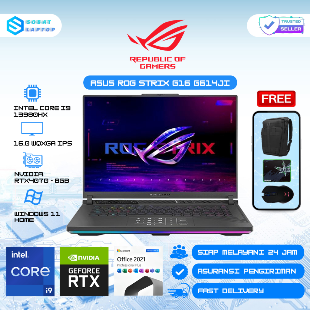 Laptop Gaming Asus ROG Strix G16 Intel Core I9 13980HX RTX4070 Ram 64GB 2TB SSD WQXGA IPS 240Hz RGB