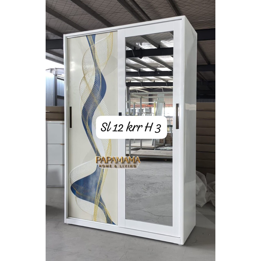 Lemari Pakaian Plat Besi 2 Pintu Sliding - Lemari Baju Rak&Gantungan - Medan