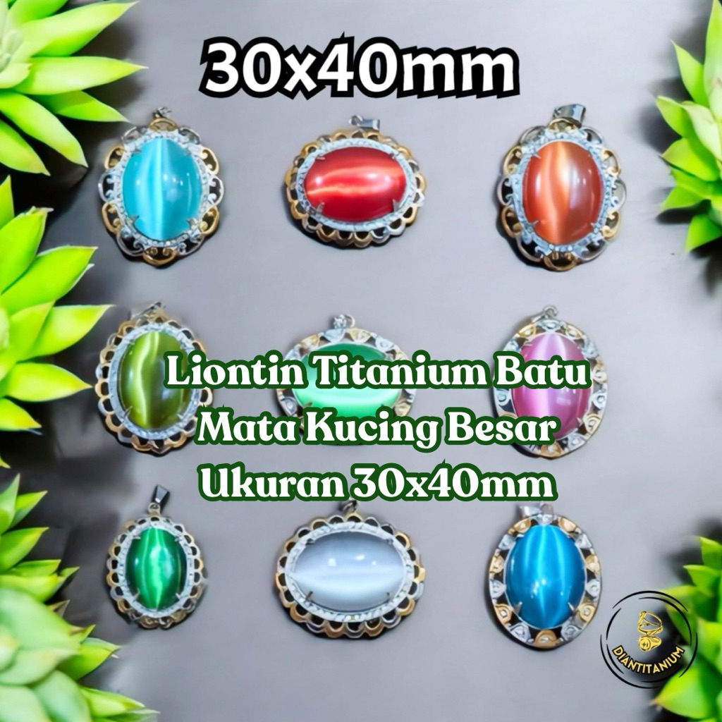Liontin Titanium Batu Mata Kucing Besar Ukuran 30x40mm