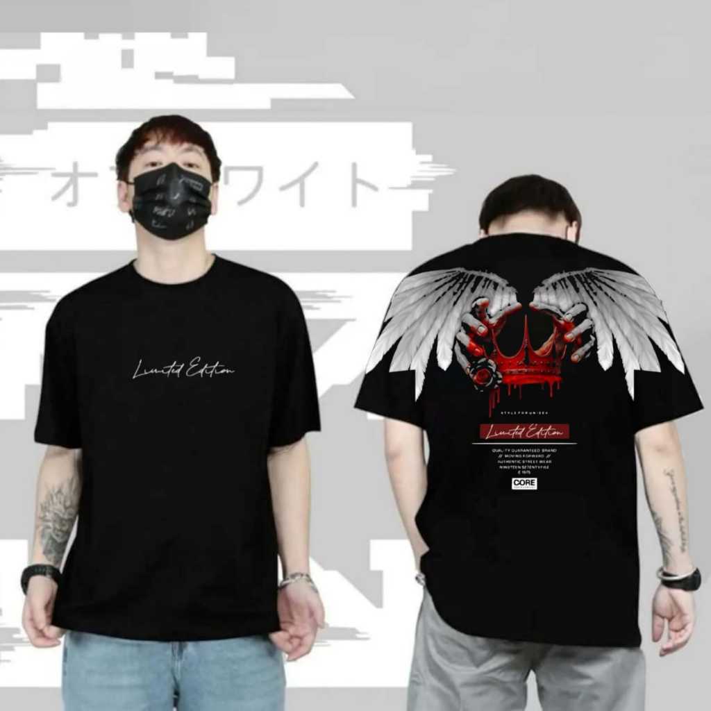 kaos sayap mahkota / kaos sayap malaikat / t-shirt tulisan di leher / baju kaos angel sayap / kaos m