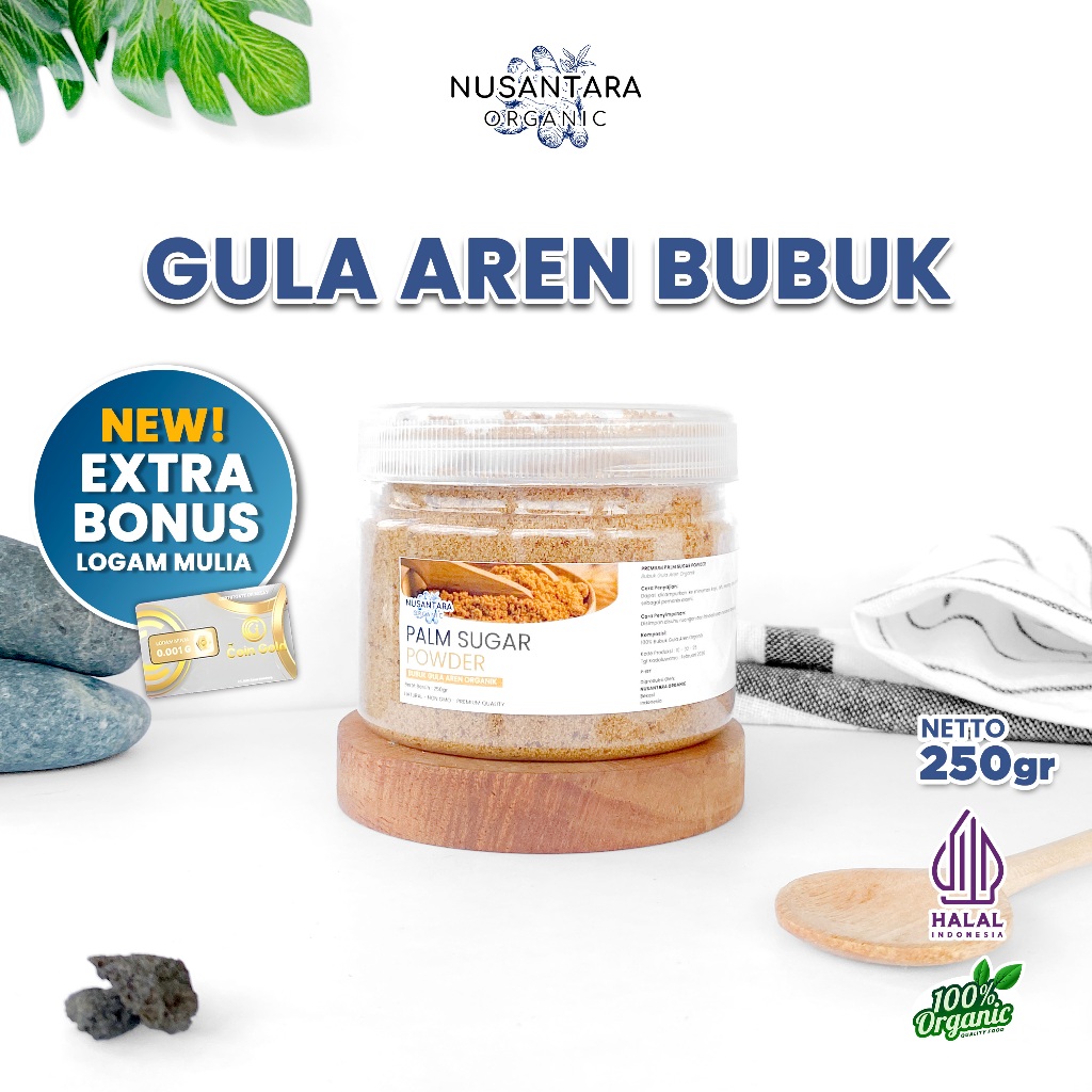 

Nusantara Organic Palm Sugar Gula Aren Alami Bubuk Nira Sehat Asli Desa Tradisional 250gr