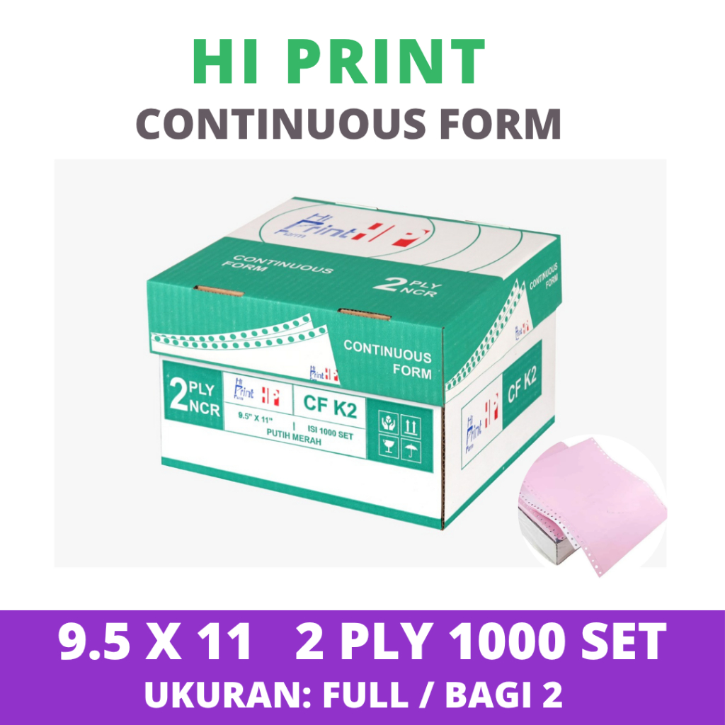 

Continuous Form Paper Hi Print 9.5 x 11 2 ply - Full/Belah 2