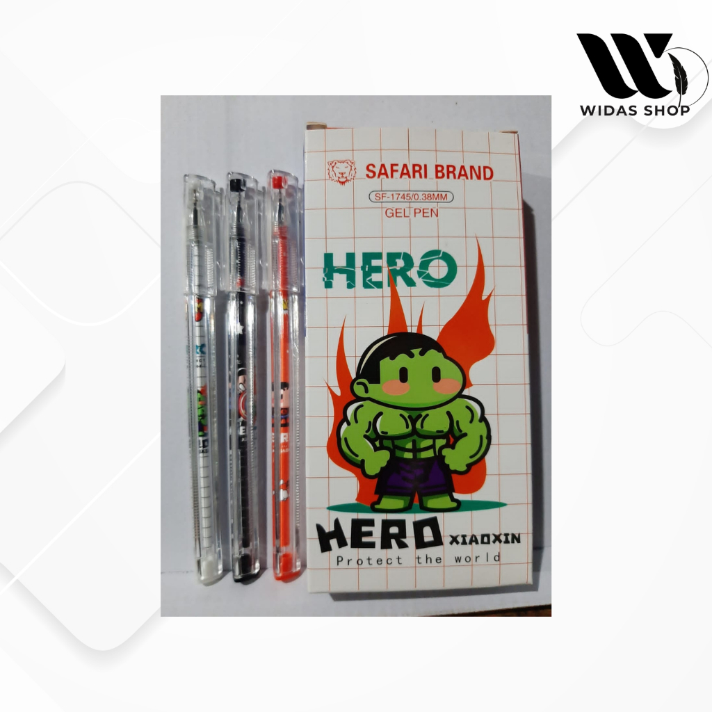 

Pen/Pulpen Gel Safari dengan Karakter Hero Xiaoxin/Hulk Mini (12pcs)