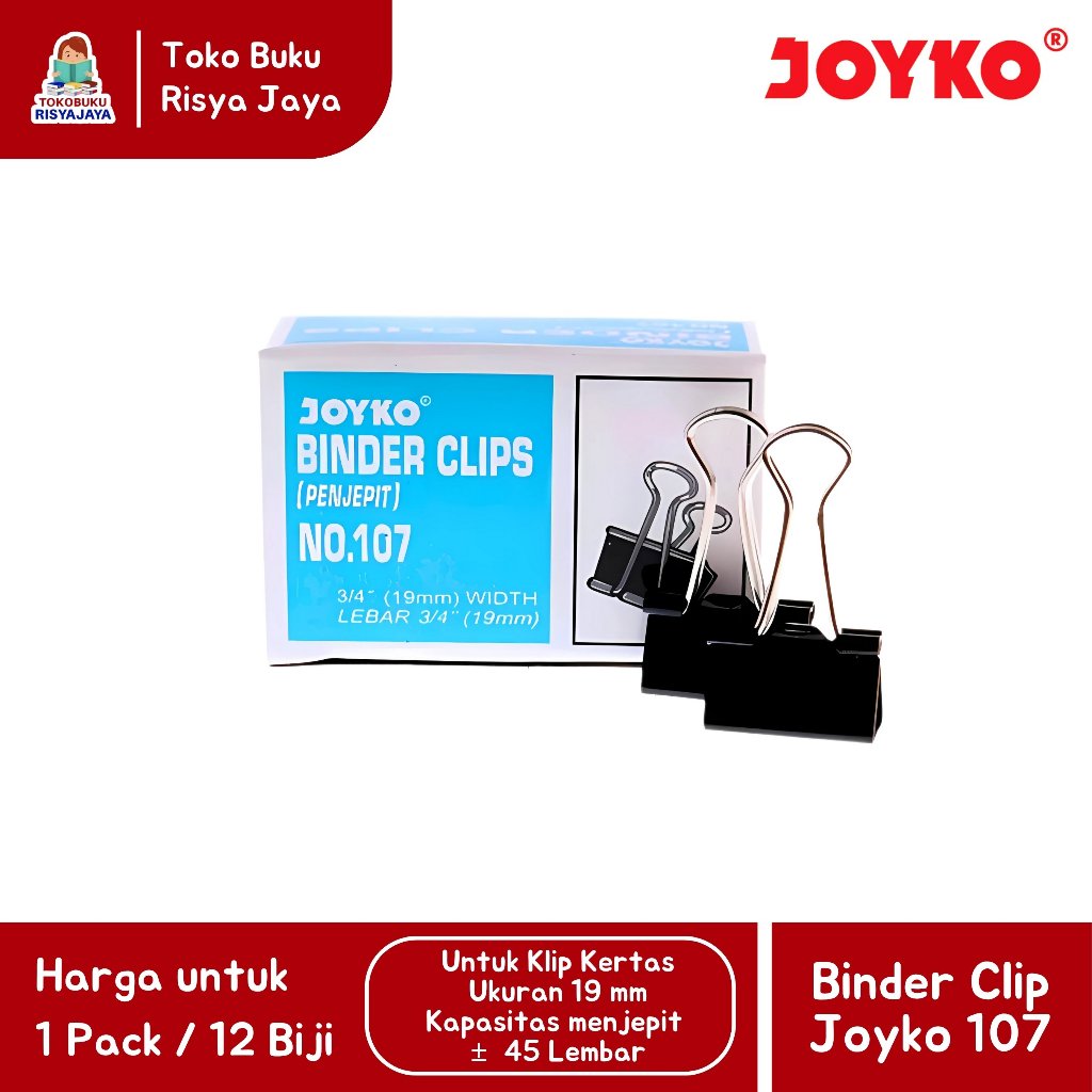 

(1 PACK / 12 Biji) Klip Penjepit Kertas / Binder Clip JOYKO 107