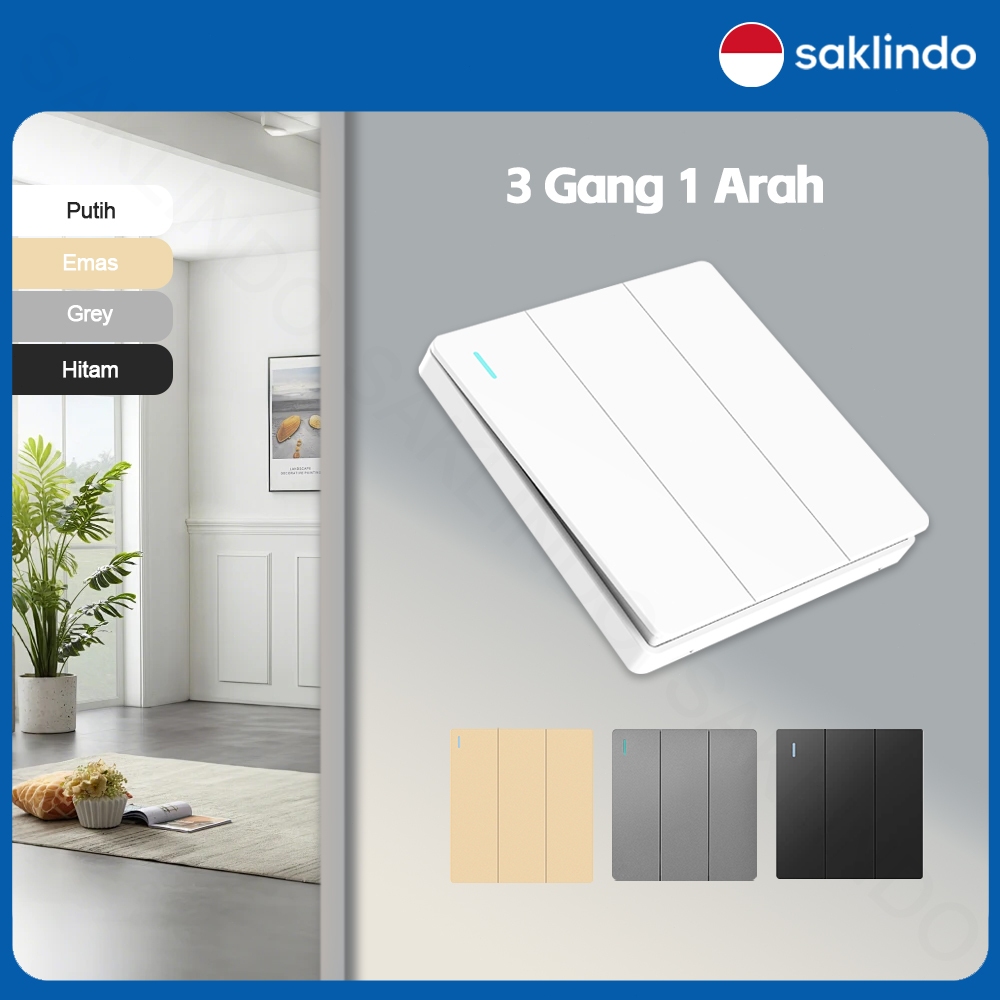 Saklindo Saklar Rumah Triple Saklar Lampu Saklar 3 Tombol IB OB Saklar Seri Home Switch On Off