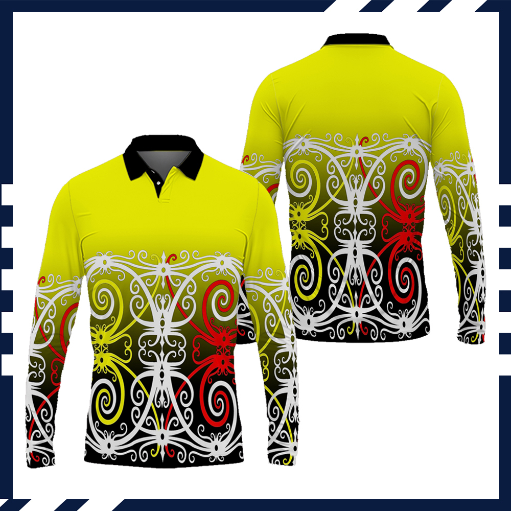 Kaos Lengan Panjang Batik Dayak Kalimantan Baju Cowok/Cewek Motif Batik Dayak Fullprint