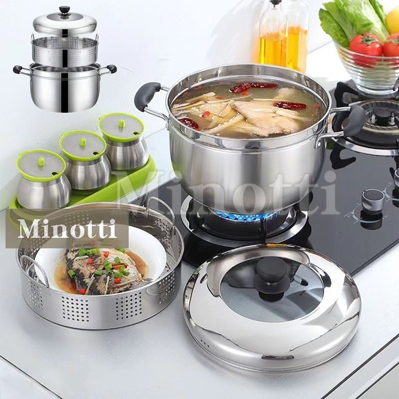Panci Kukusan Tutup Kaca Ukuran Besar Panci Kukus 2 Susun Panci Kukus Stainless Steel Dandang Panci
