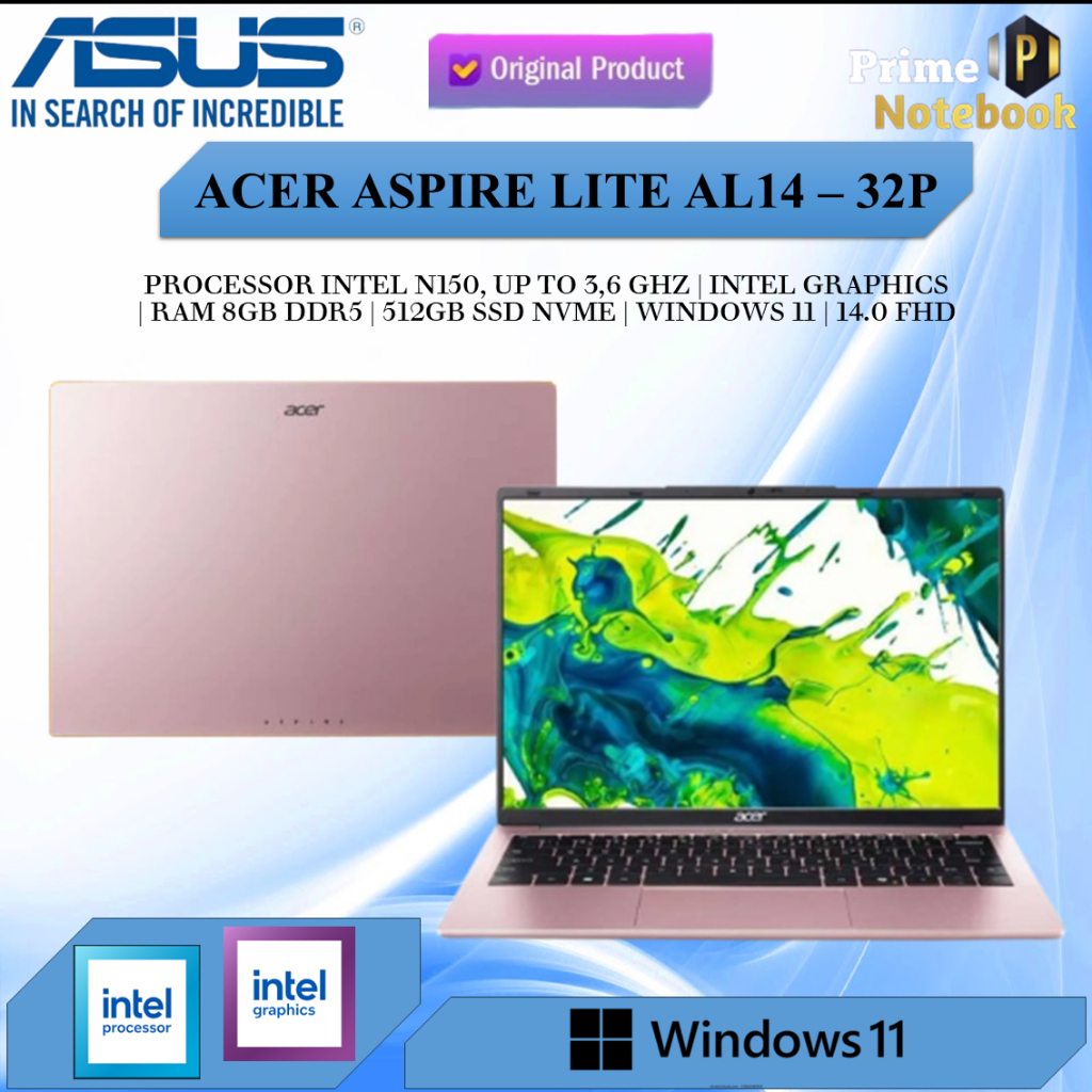Laptop Acer Aspire Lite AL14 N150 8GB 512GB Windows 11 14.0FHD