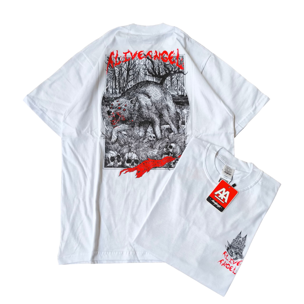 T-Shirt Fenrir White Tee / Kaos Metal Motif Serigala / Kaos Baju Putih combed 30s / Kaos Gothic Font