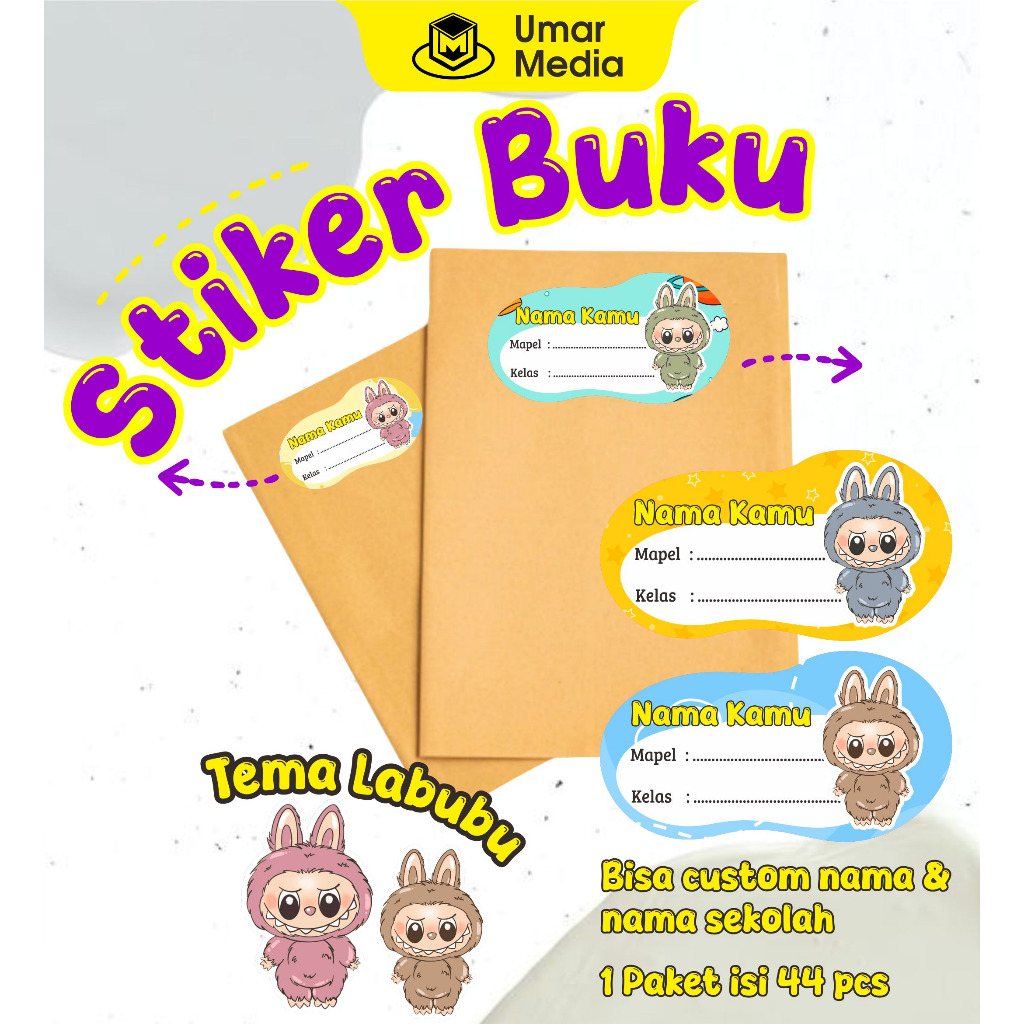 

(44 pcs) Stiker Nama Sticker Buku Mapel Label Custom Nama Anak Stiker buku tulis
