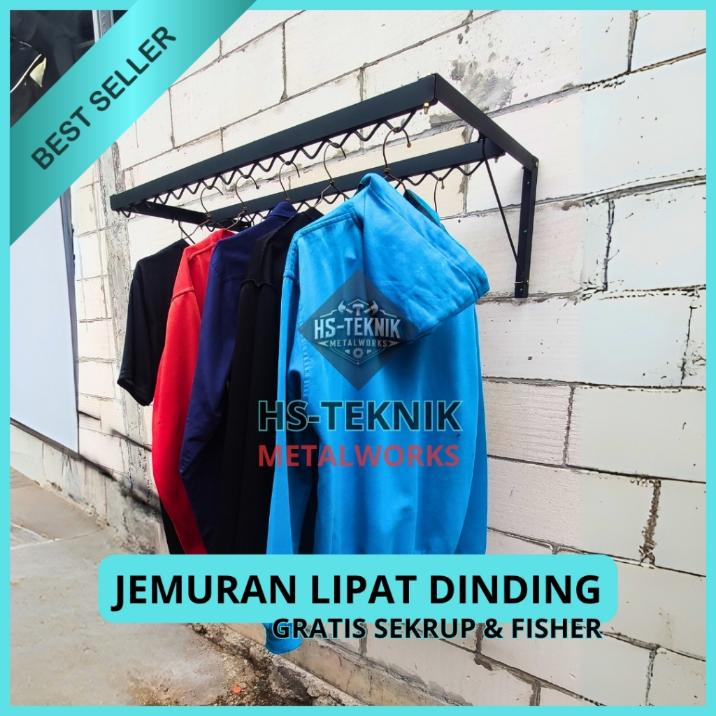 Jemuran Dinding Model Lipat Ukuran Minimalis 1 Meter Pengering Baju Bahan Besi Galvanis
