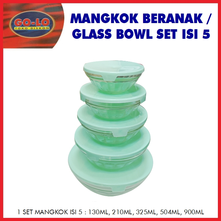 mangkok beranak / glass bowl set isi 5 / kimglass storage bowl wit lid