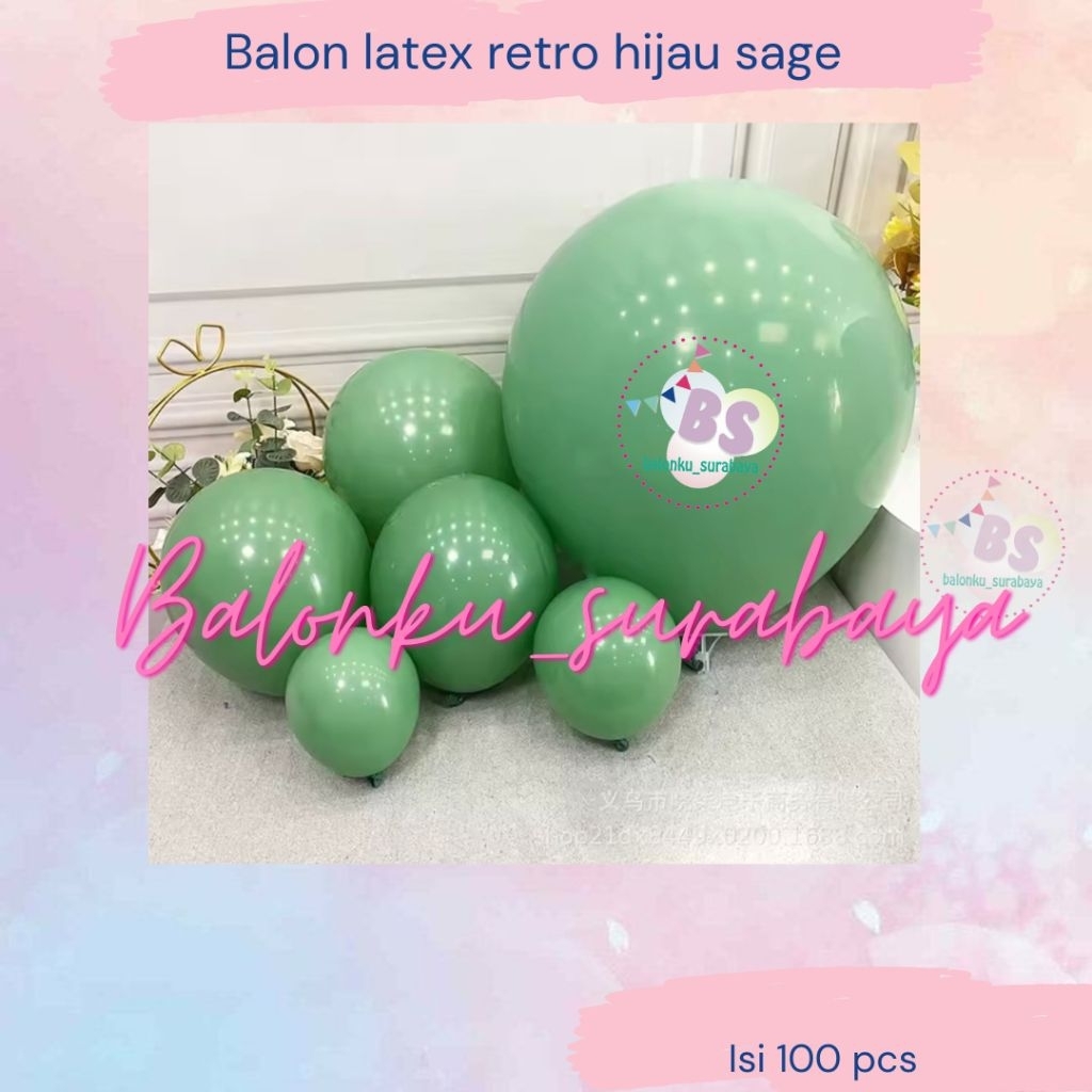 balon latex doff warna sage green hijau balon warna retro