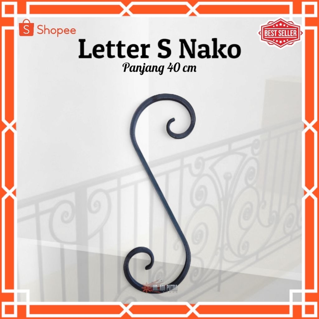 LETTER S NAKO PANJANG 40 CM ORNAMEN TRALIS PINTU PAGAR BESI TEMPA