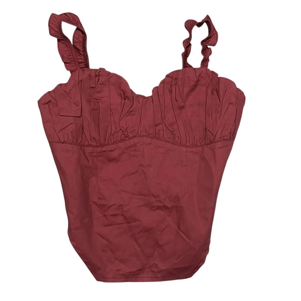 BNWT Bustier Back Lace Up Scrunched Corset Tanktop | Bodyfit brick red fitted slim fit bodycon press