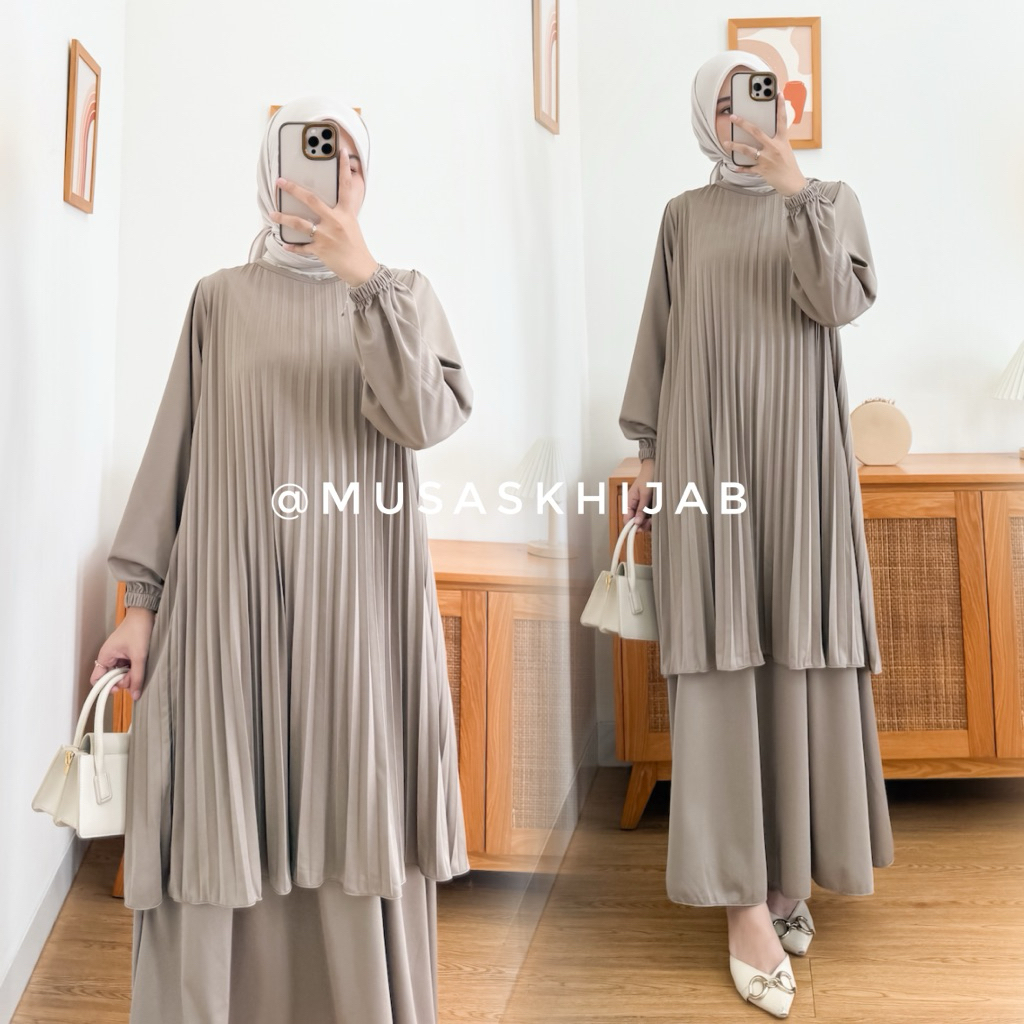 TUNIK PLISKET / SETELAN PLISKET / ONESET PLISKET POLOS / SETROK PLISKET / SETELAN GAMIS PLISKET SYAR