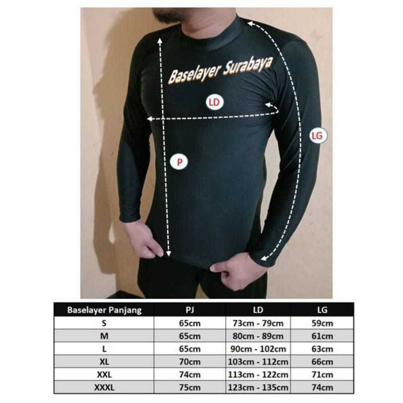 Manset Baselayer Panjang Lycra Terbaik Long Sleeves Pria Wanita Big Size Jumbo XXXL