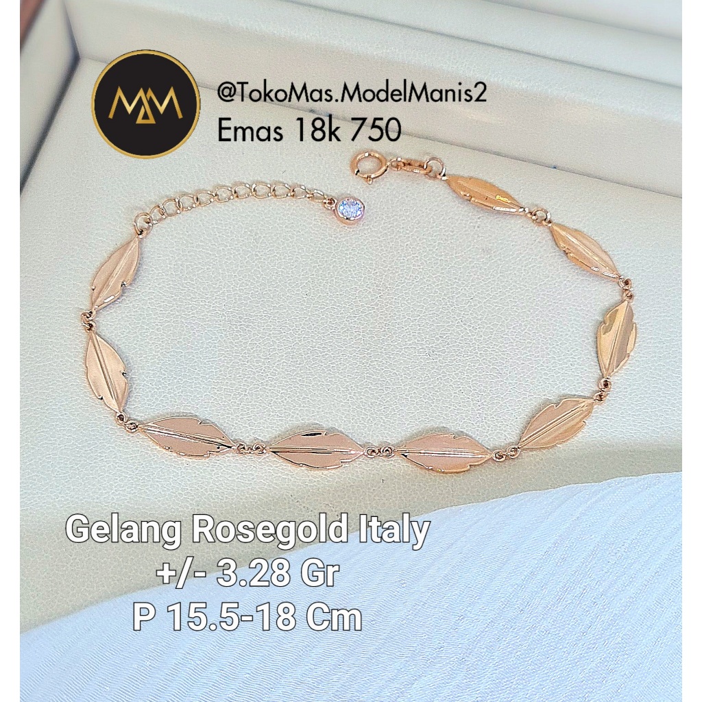 Gelang Rantai Leaf Italy Au Rosegold 750 kadar 18k
