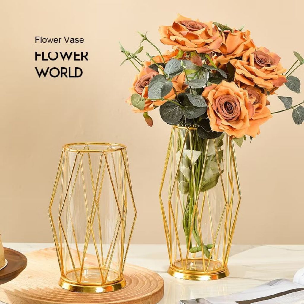 vas bunga gold mewah/vas bunga besi/vas bunga minimalis modern/vas bunga gelas air