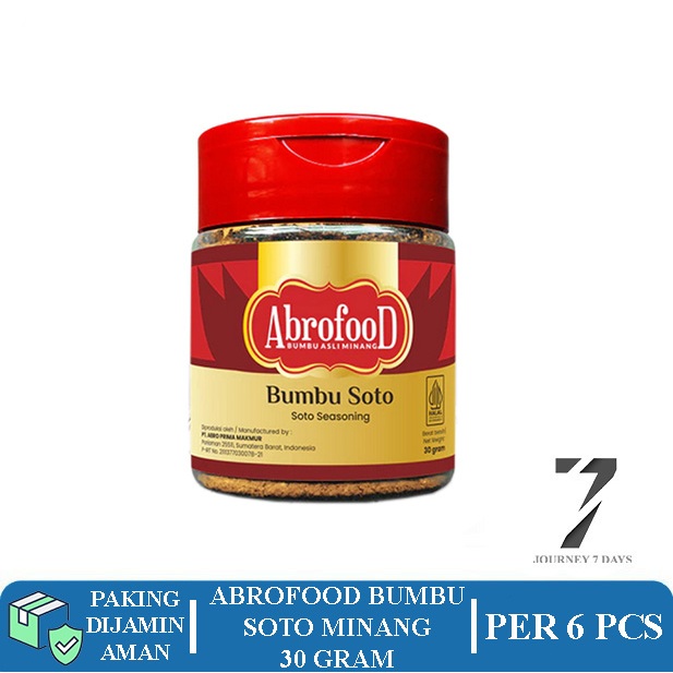

ABROFOOD BUMBU SOTO MINANG BOTOL 30 GRAM PER 6 PCS JOURNEY 7 DAYS DENGAN PAKING AMAN