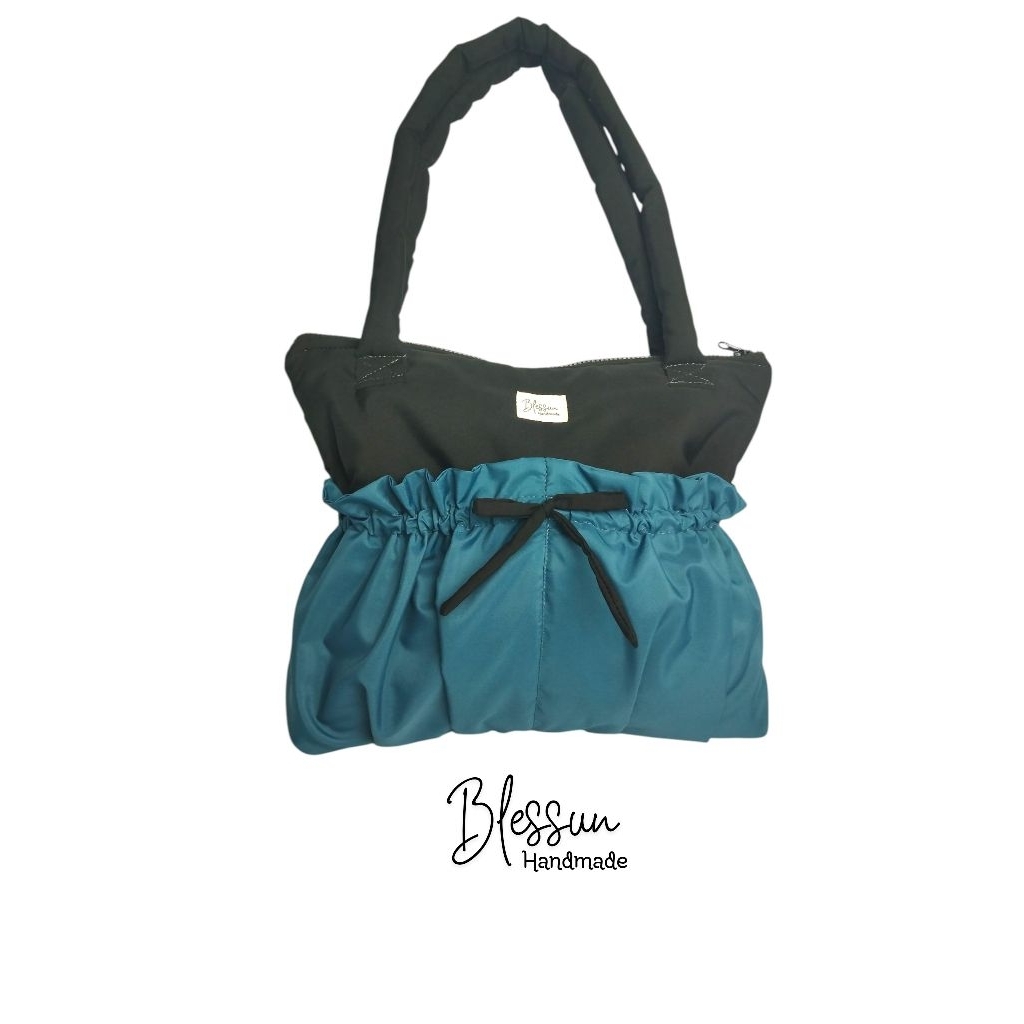 bow puffy totebag / tote bag pita serut / tote bag saku serut / tote bag wanita / tas sekolah / tas