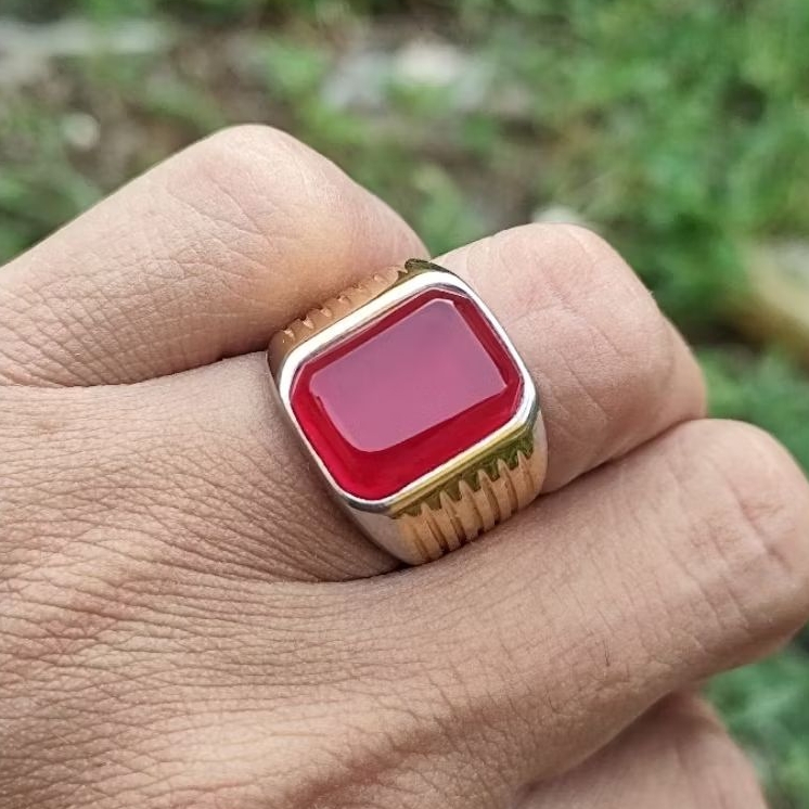 cincin batu akik red baron kotak cutting