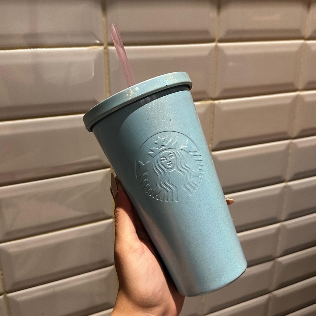 Preloved Tumbler Starbucks Glittery Icy Blue Stainless Steel Cold Cup Original Starbucks
