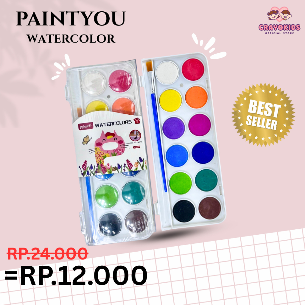 

CRAYOKIDS PAINTYOU WATERCOLOR – Cat Air 12 Warna dengan Kuas