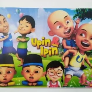 topi ulang tshun isi 10 pcs tema upin ipin banner bunting flag garland flag happy birthday upin ipin