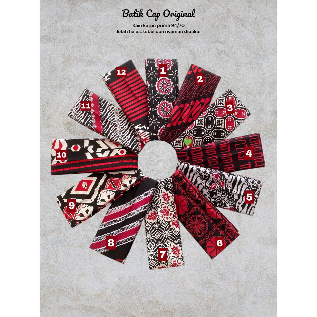 Kain batik cap pekalongan kain batik soft hitam putih maroon merah