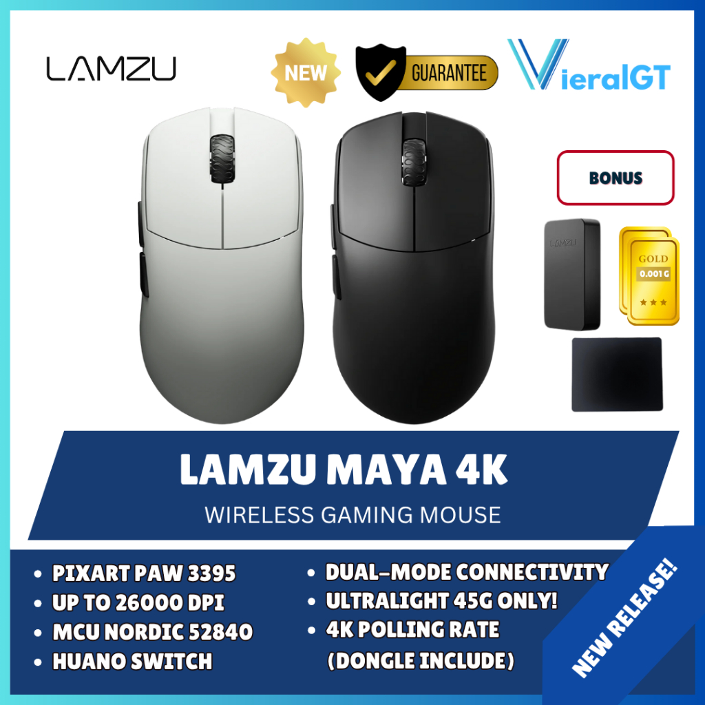 Lamzu Maya 4K Ultralight Ergonomic Wireless Mouse Gaming Include 4K Dongle