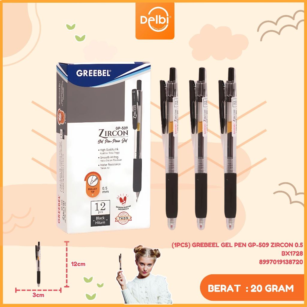 

GREEBEL GEL PEN GP-509 ZIRCON 0.5 /Pen/Pulpen/gel pen utk atk kantor kerja kuliah anak (1PCS) GREEBEL GEL PEN GP-509 ZIRCON 0.5