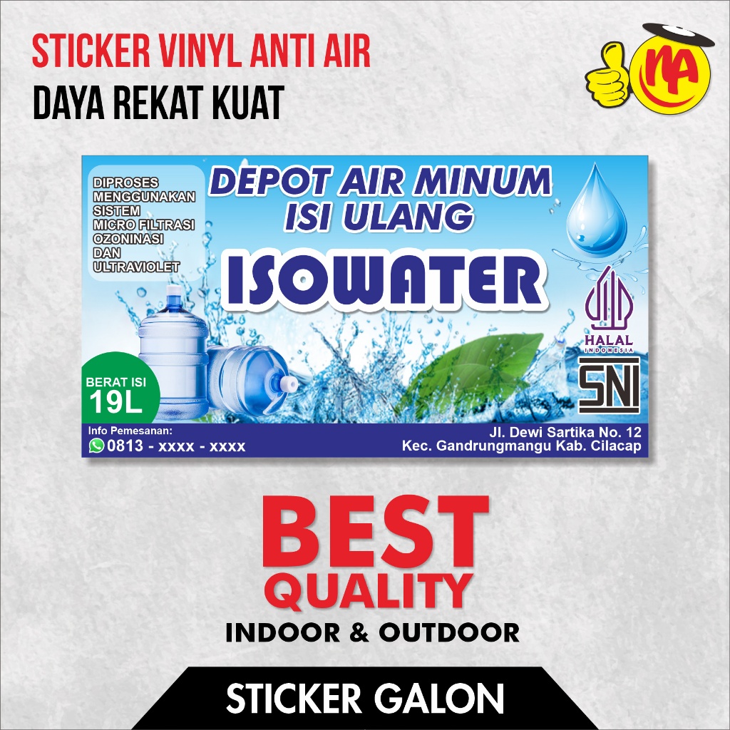 

stiker label galon isi ulang custom vinyl glosy anti air dan uv
