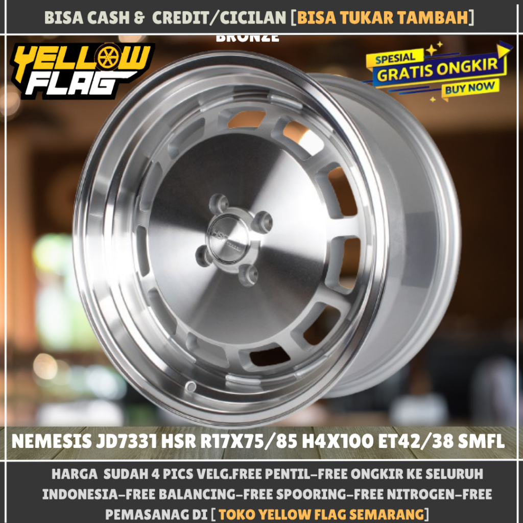 VELG MOBIL CELONG RING 17 HRS NEMESIS LUBANG 4X100 ET42-38 LEBAR 7.5-8.5 R17 SILVER POLIS