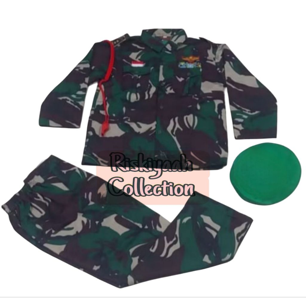Baju TNi Anak Topi Baret / Baju doreng anak / Baju tni anak anak