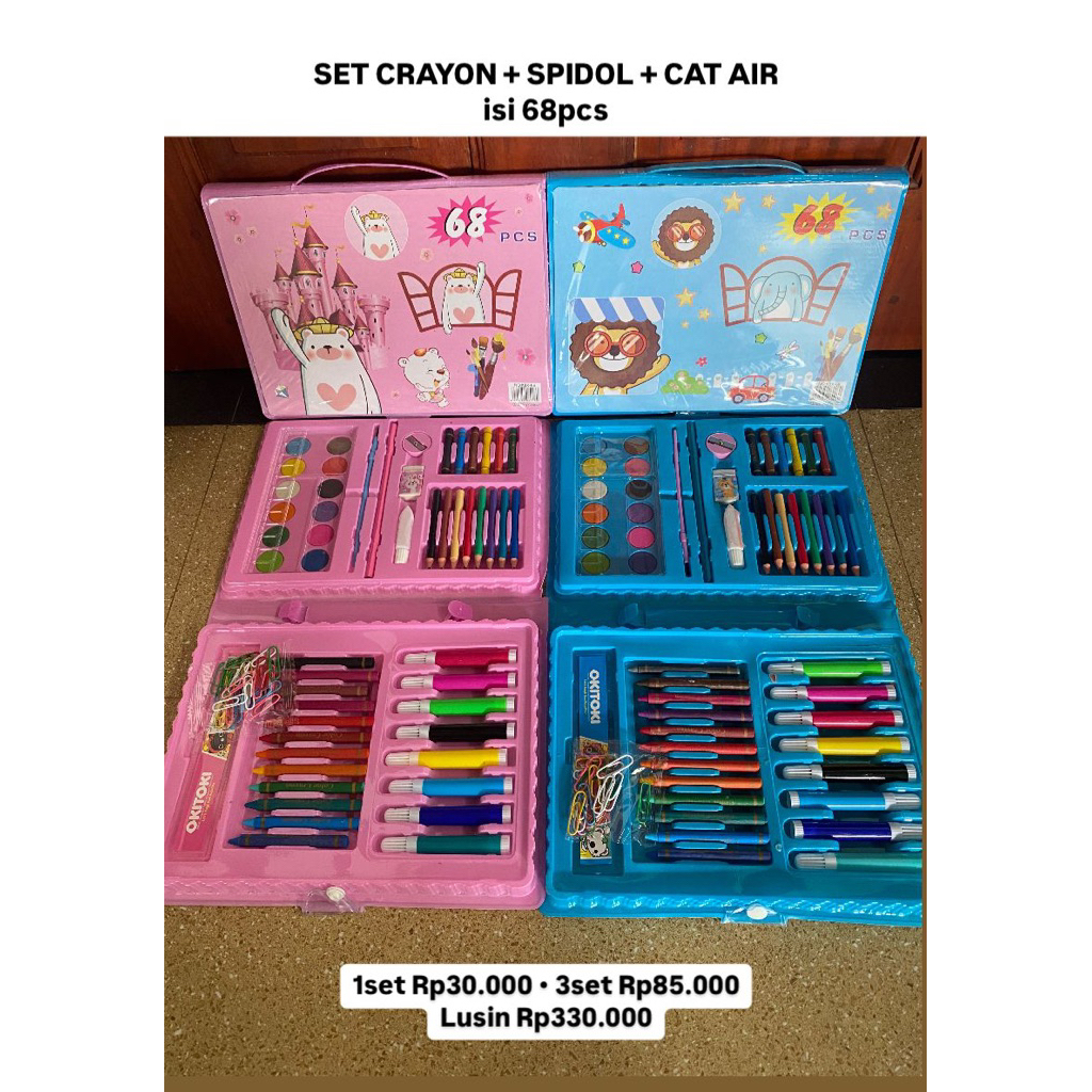 

GROSSIR MANADO SET CRAYON SPIDOL CAT AIR ISI 68 PCS GROSIR RESELLER