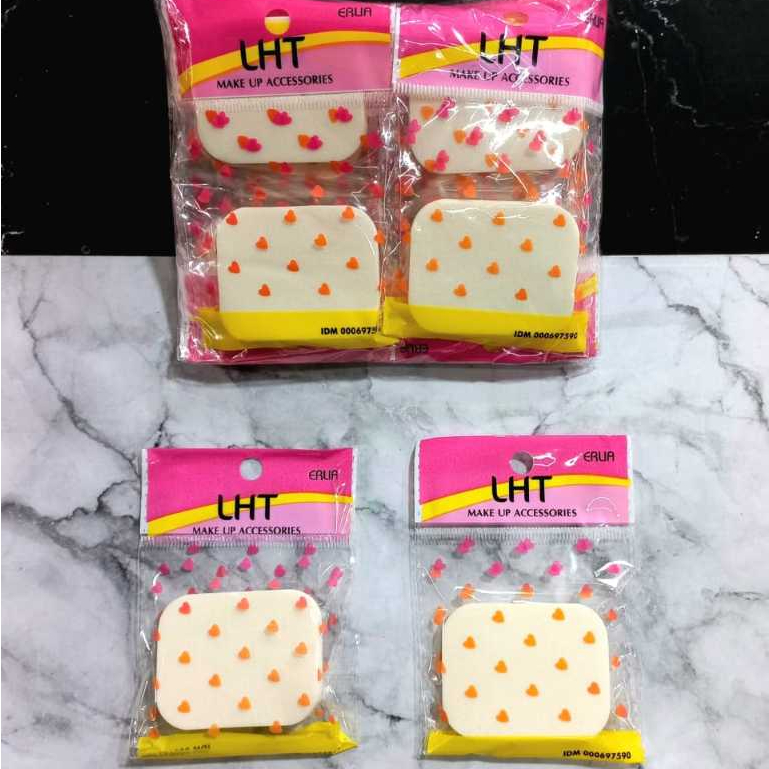 12 pcs / 1 lsn Spon Bedak Erlia LHT Kering Basah Bulat Kotak Putih Coklat 1 pack isi 12 spons Bedak