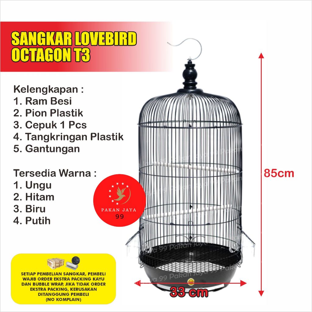 READY SANGKAR LOVEBIRD OCTAGON ASLI T3 LOYANG BASKOM KNDANG BESI KAPSUL WARNA  BURUNG TRUCUK KONIN