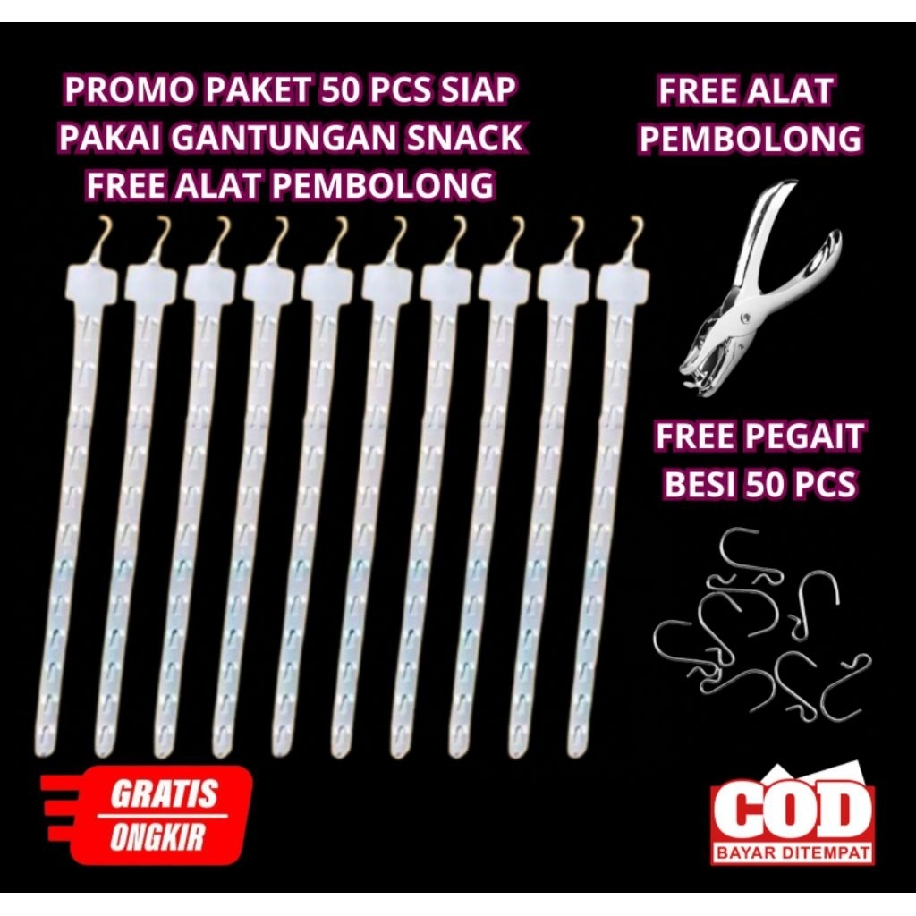 PROMO 50 PCS GANTUNGAN SNACK FREE PEMBOLONG SNACK GANTUNGAN SNACK WARUNG CANTOLAN SNACK GANTUNG STRI